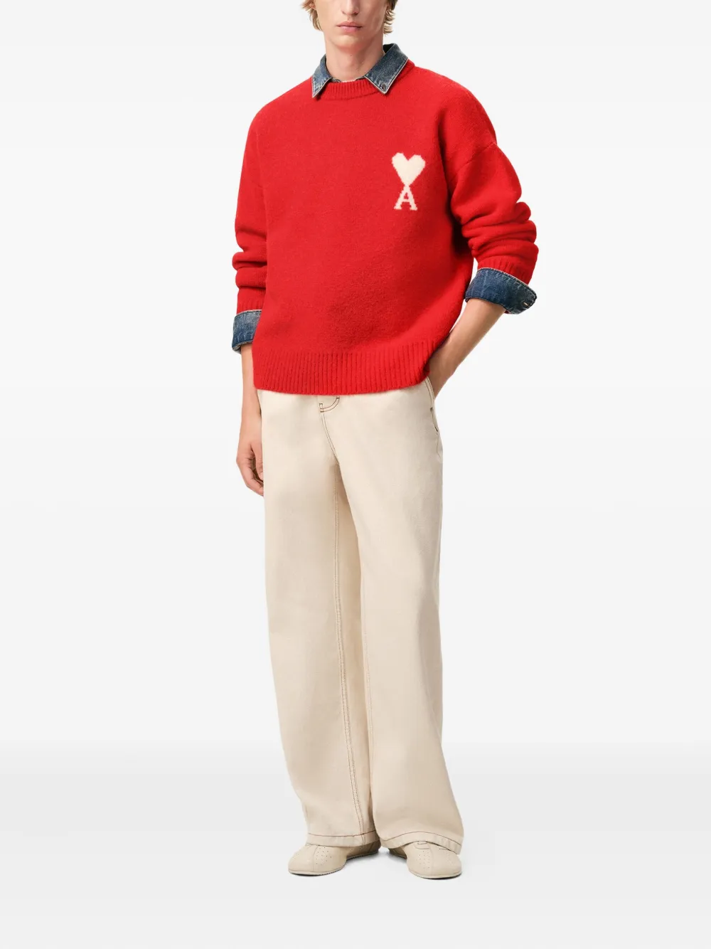 Ami Alexandre Mattiussi Red Alpaca Ami De Coeur Crewneck Sweater Red In Red