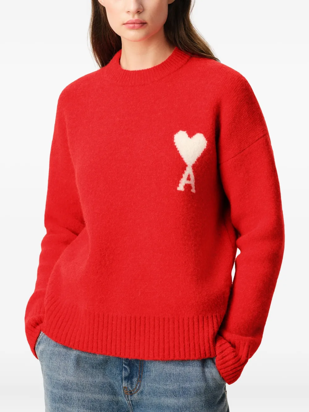 Ami Alexandre Mattiussi Red Alpaca Ami De Coeur Crewneck Sweater Red In Red