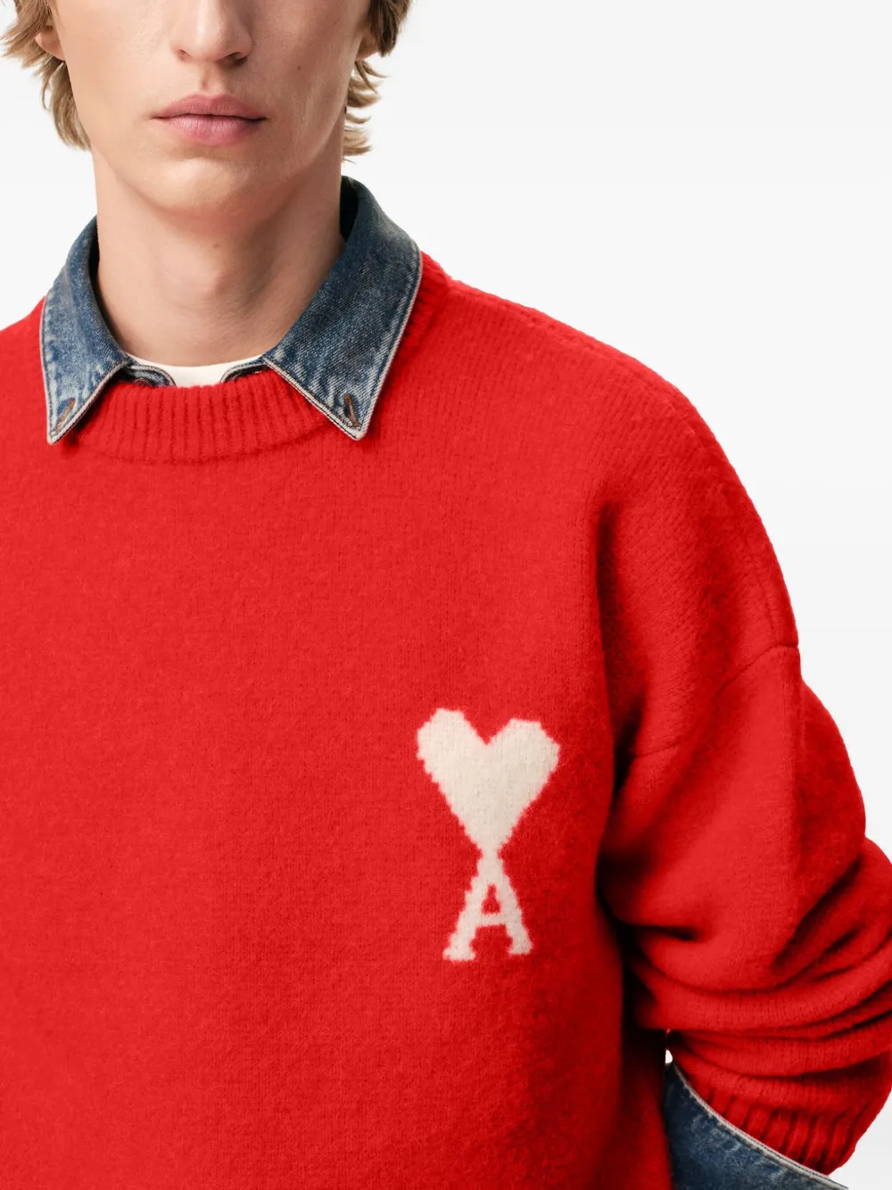 Ami Alexandre Mattiussi Red Alpaca Ami De Coeur Crewneck Sweater Red In Red