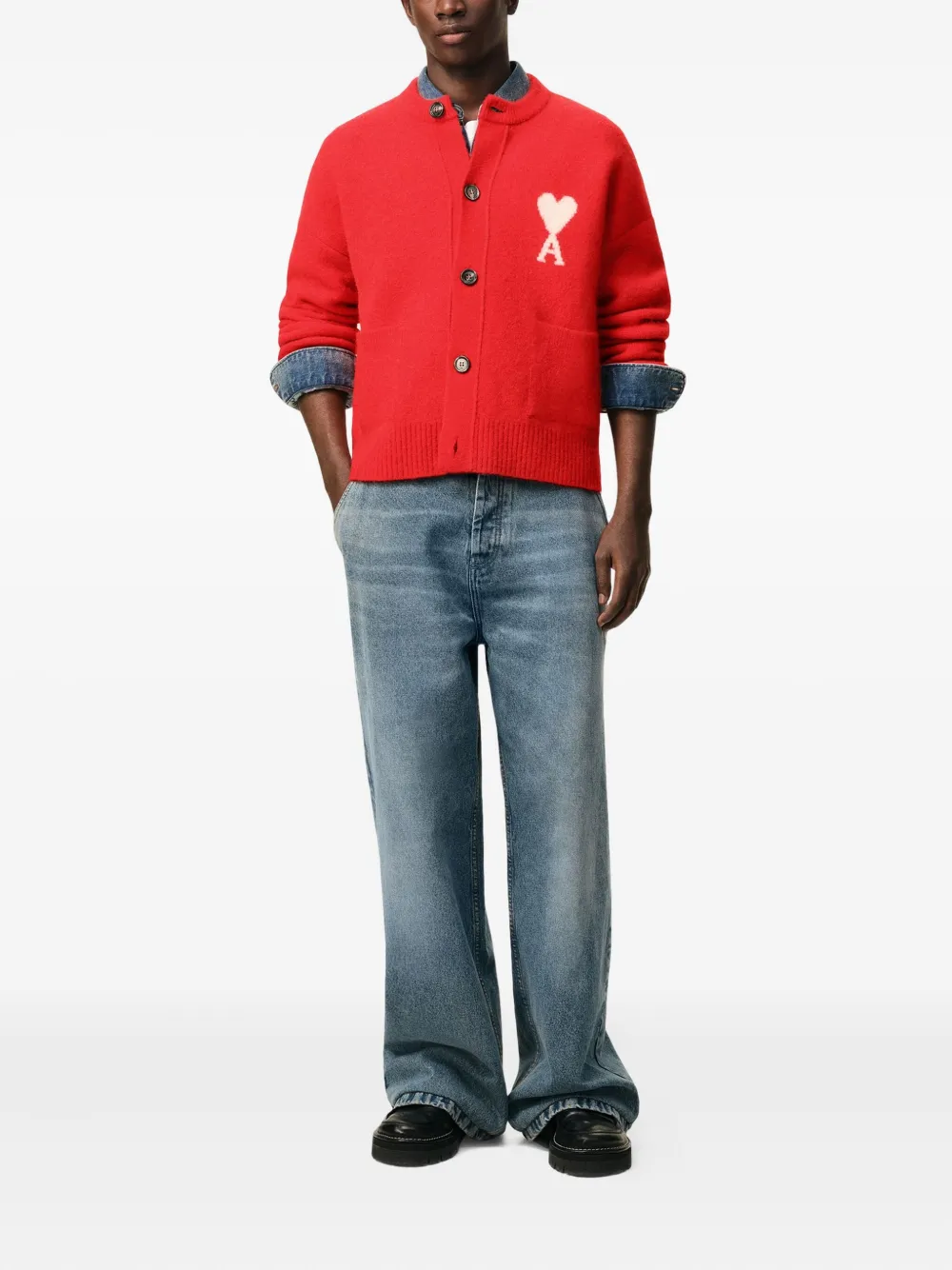 Ami Alexandre Mattiussi Red Alpaca Ami De Coeur Cardigan Red In Red