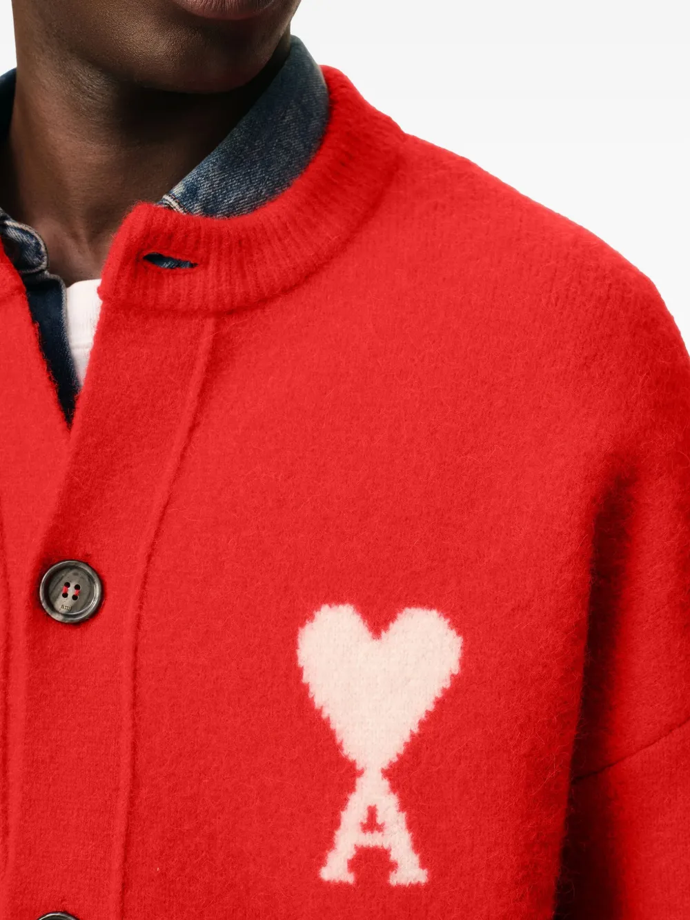 Ami Alexandre Mattiussi Red Alpaca Ami De Coeur Cardigan Red In Red