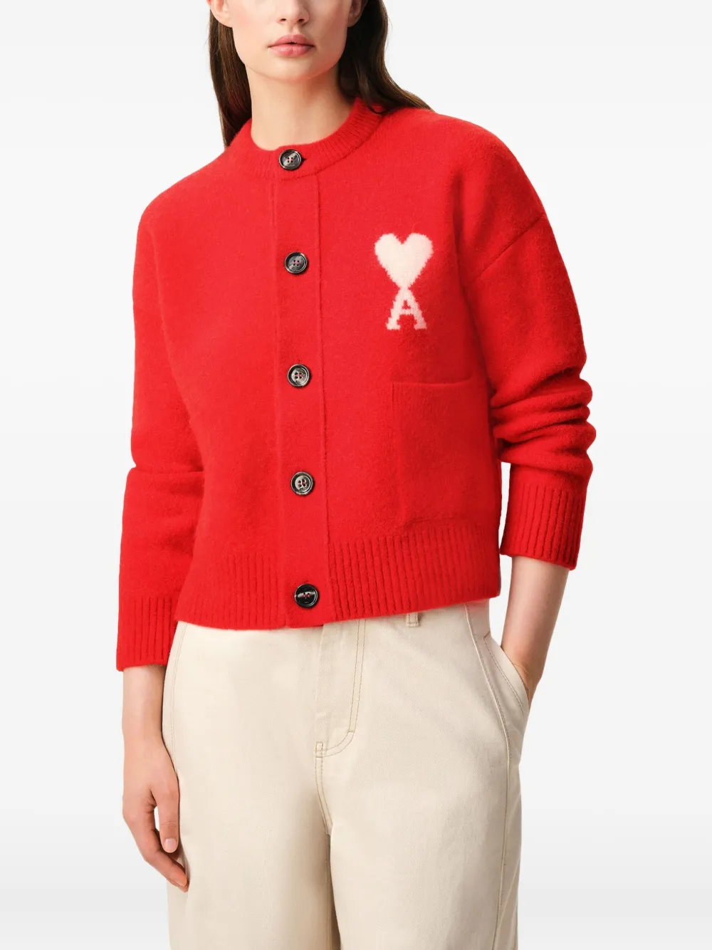 Ami Alexandre Mattiussi Red Alpaca Ami De Coeur Cardigan Red In Red