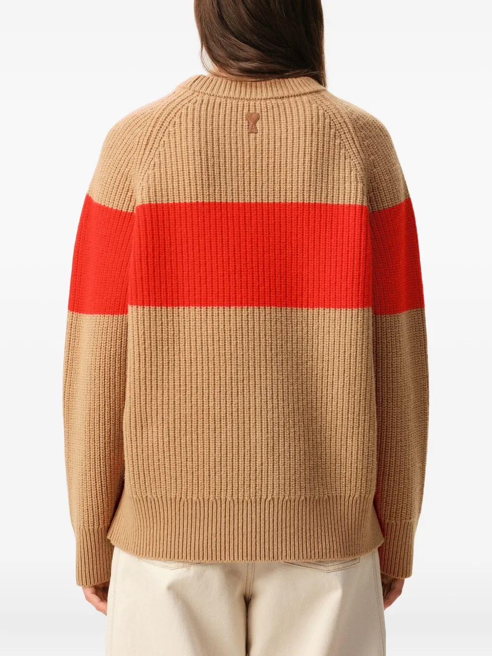 Ami Alexandre Mattiussi Brown Wool Round Collar With Cross Stitch Sweater Brown In Neutral