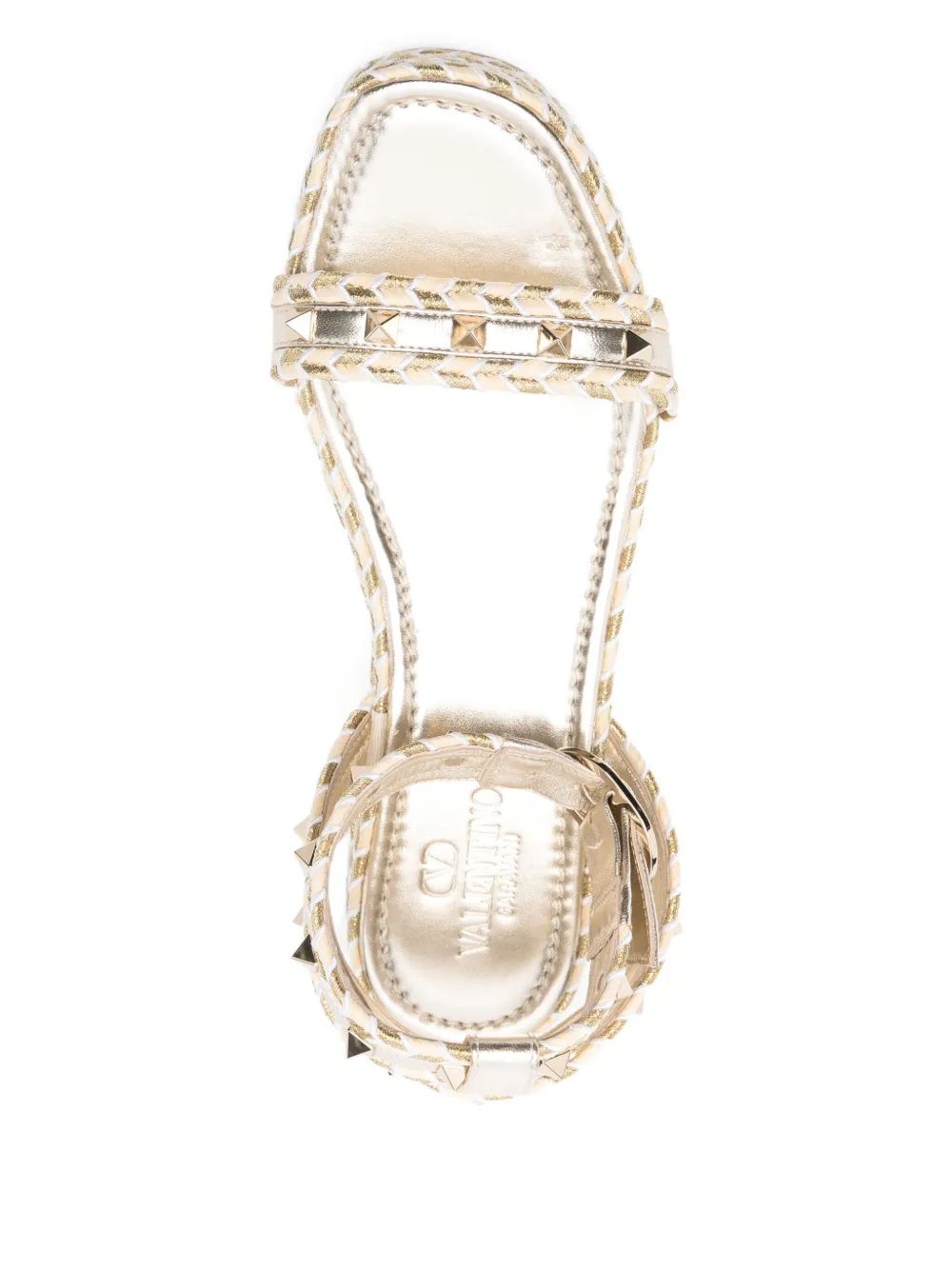 VALENTINO GARAVANI Pre-owned 70mm Rockstud Flatform Sandals In Gold