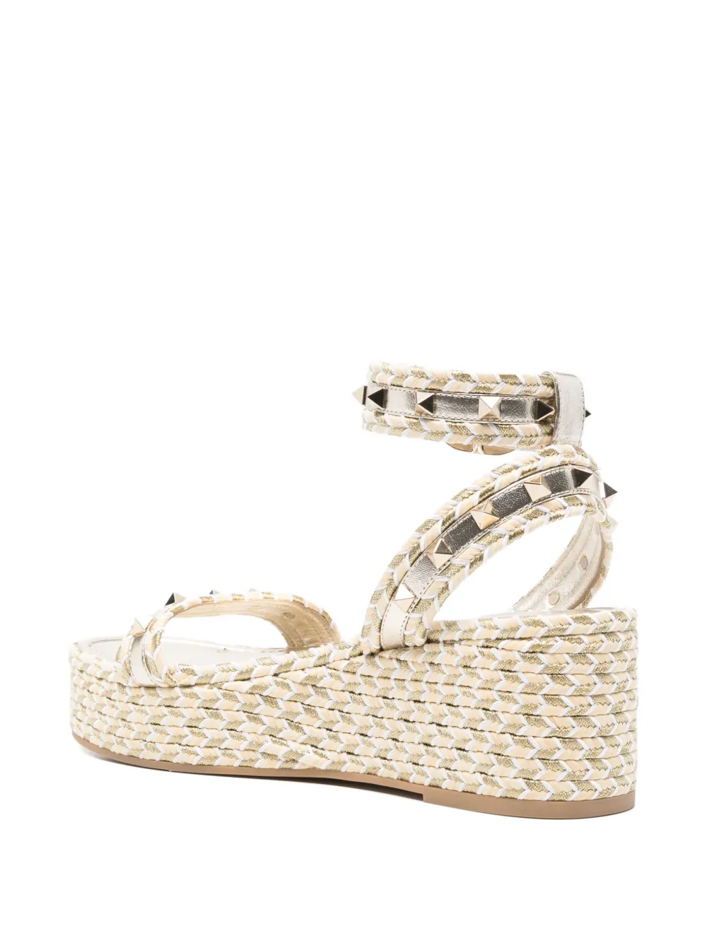 VALENTINO GARAVANI Pre-owned 70mm Rockstud Flatform Sandals In Gold