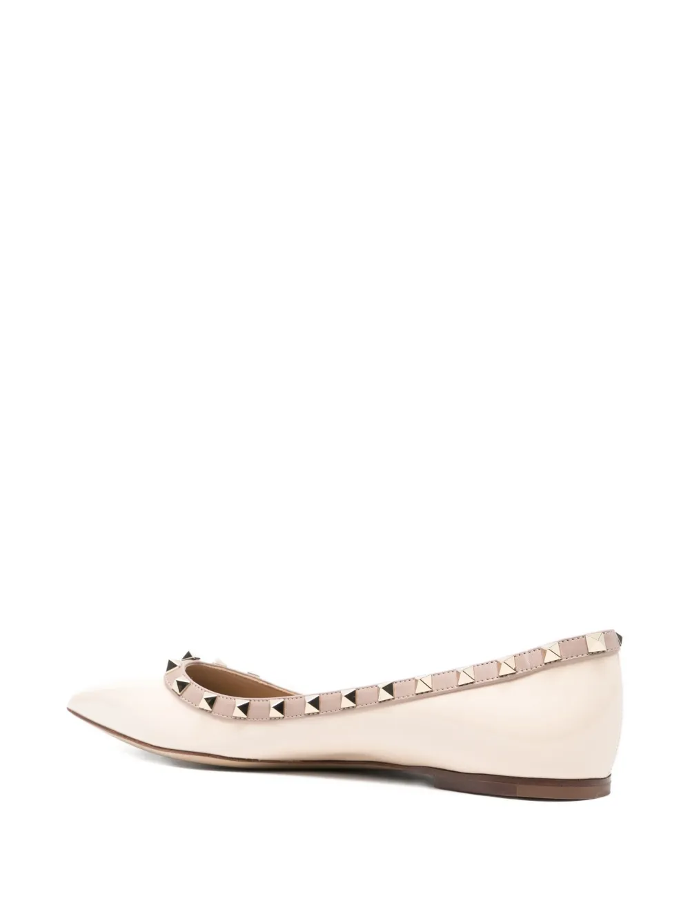 Pre-owned Valentino Garavani Rockstud Ballet Flats In Neutral
