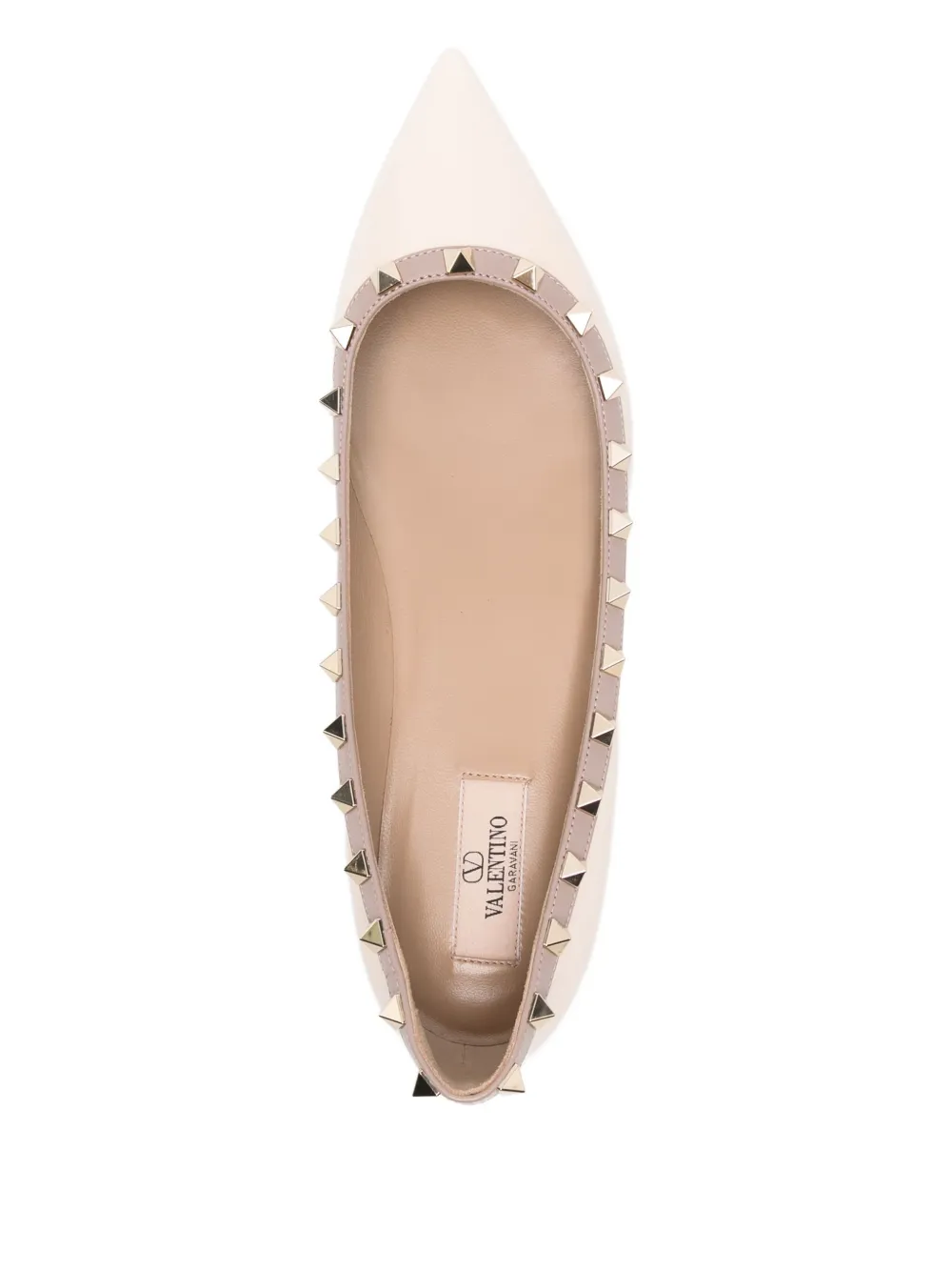 Pre-owned Valentino Garavani Rockstud Ballet Flats In Neutral