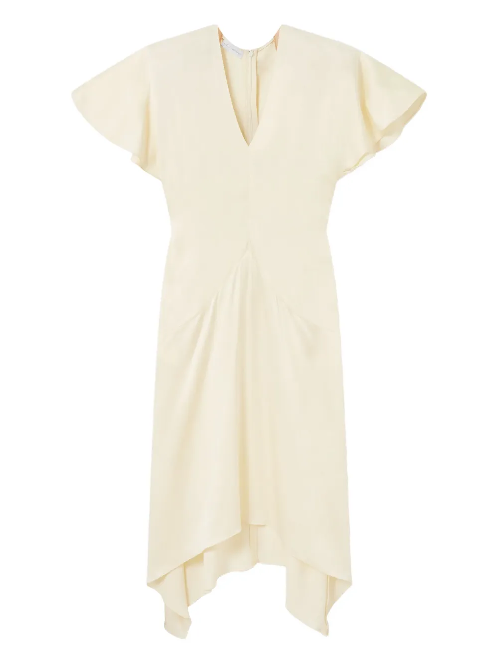 Stella Mccartney V-neck Short-sleeves Satin Midi Dress In Neutral
