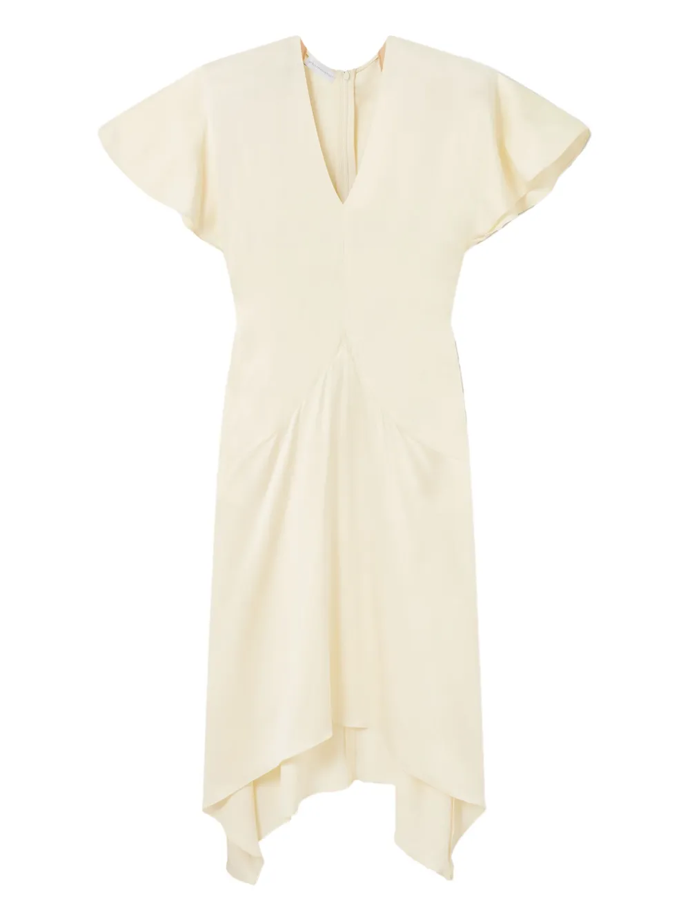 Stella Mccartney V-neck Short-sleeves Satin Midi Dress In Neutral