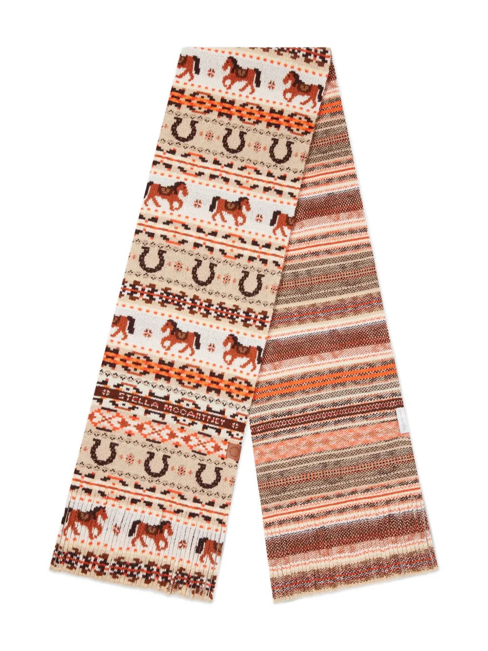 Stella Mccartney Fair Isle Horse Horseshoe Pattern Scarf In Brown