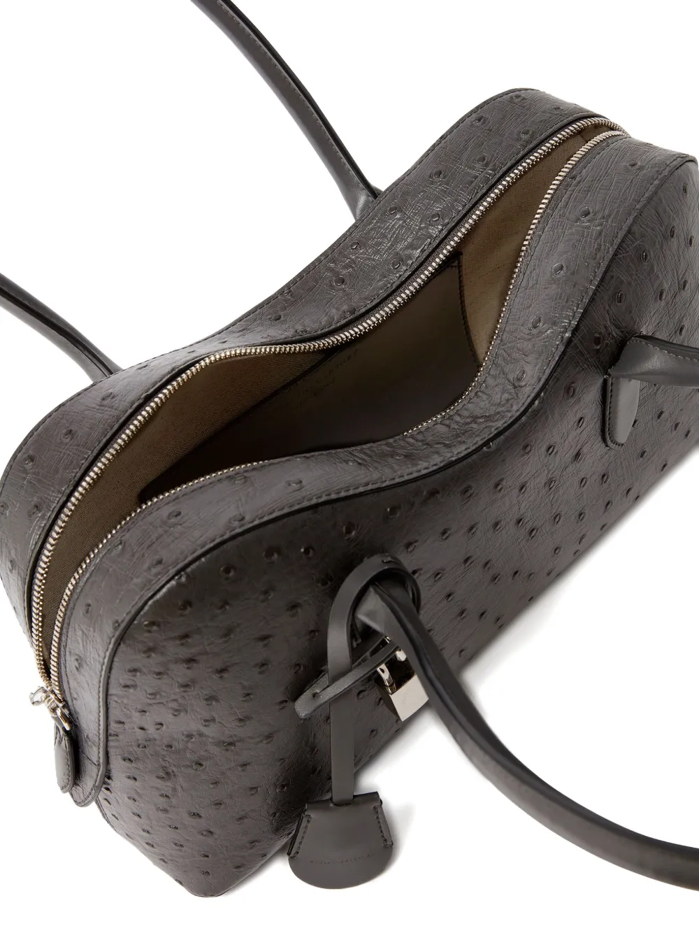 Stella McCartney Ryder schoudertas met hangslot en struisvogeleffect Grijs