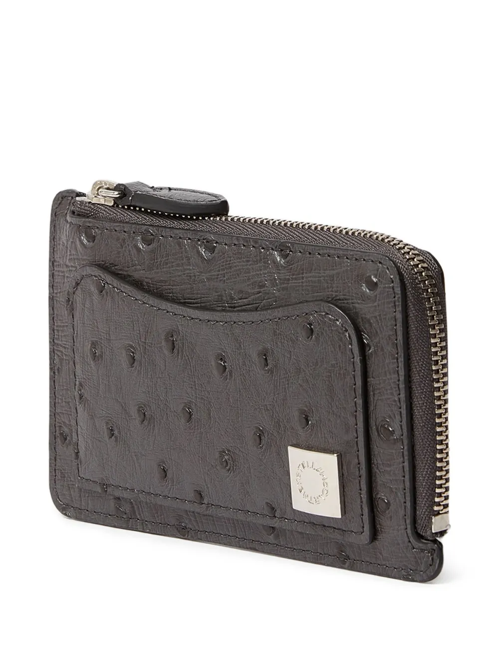Stella Mccartney Ryder Ostrich Zip Cardholder In Gray