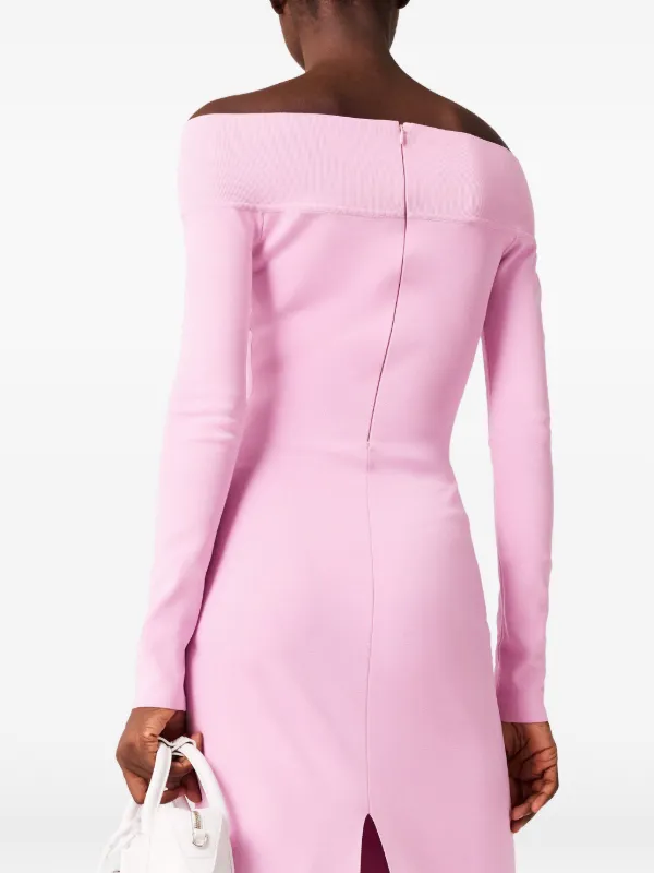 knee length dresses for ladies Women's Pink Knit Turtleneck Midi Sweater Dress Large main image 1