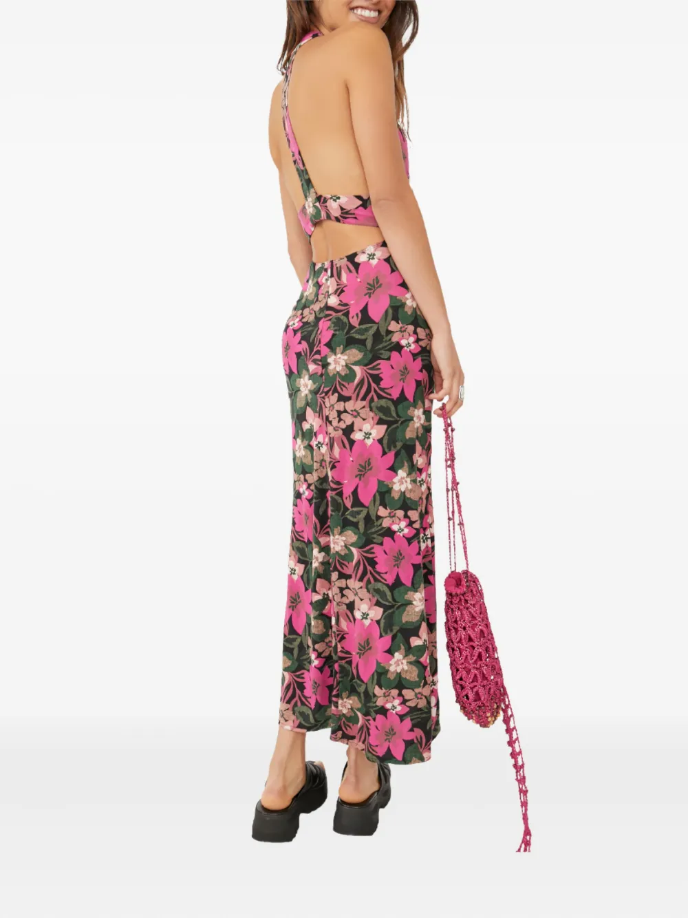 Free People Mini-jurk met bloemenprint en split Zwart