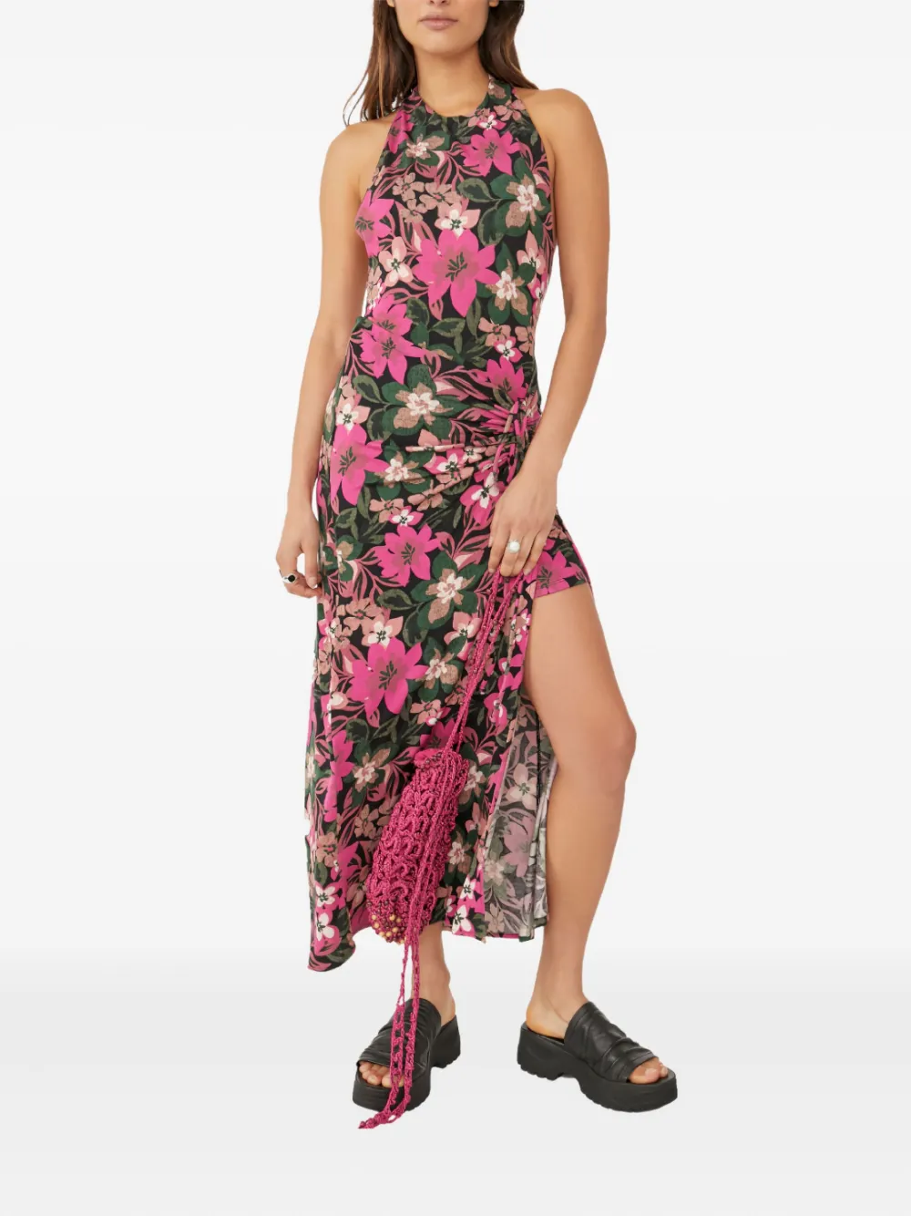 Free People floral print split mini dress - Zwart