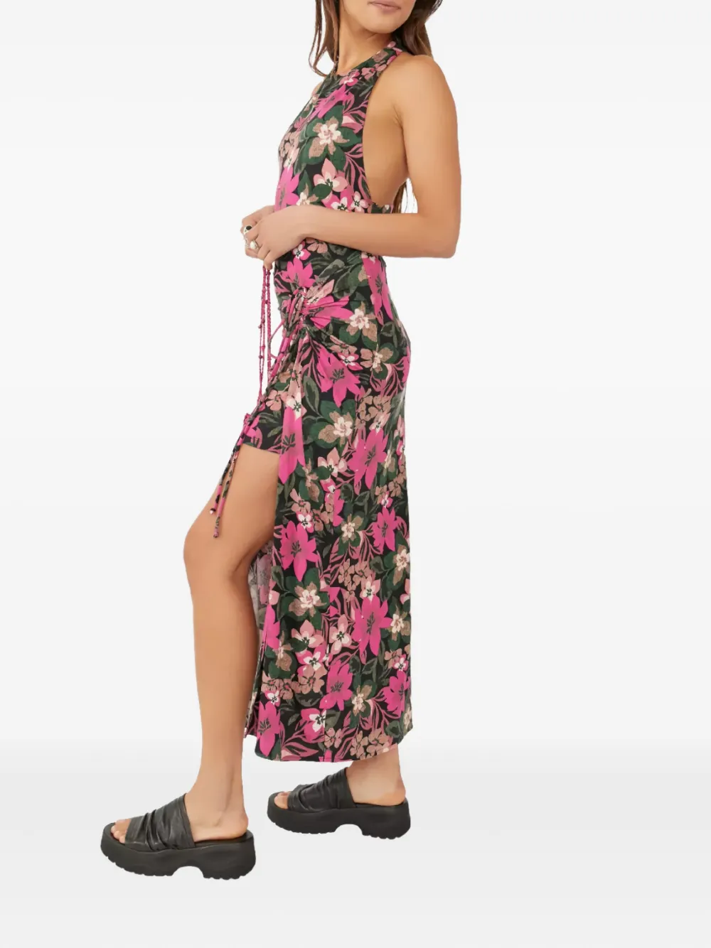 Free People Mini-jurk met bloemenprint en split Zwart