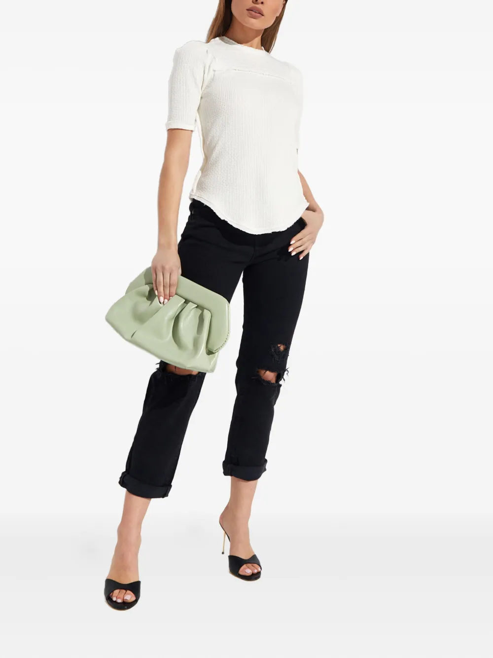 Free People T-shirt met ruches Wit