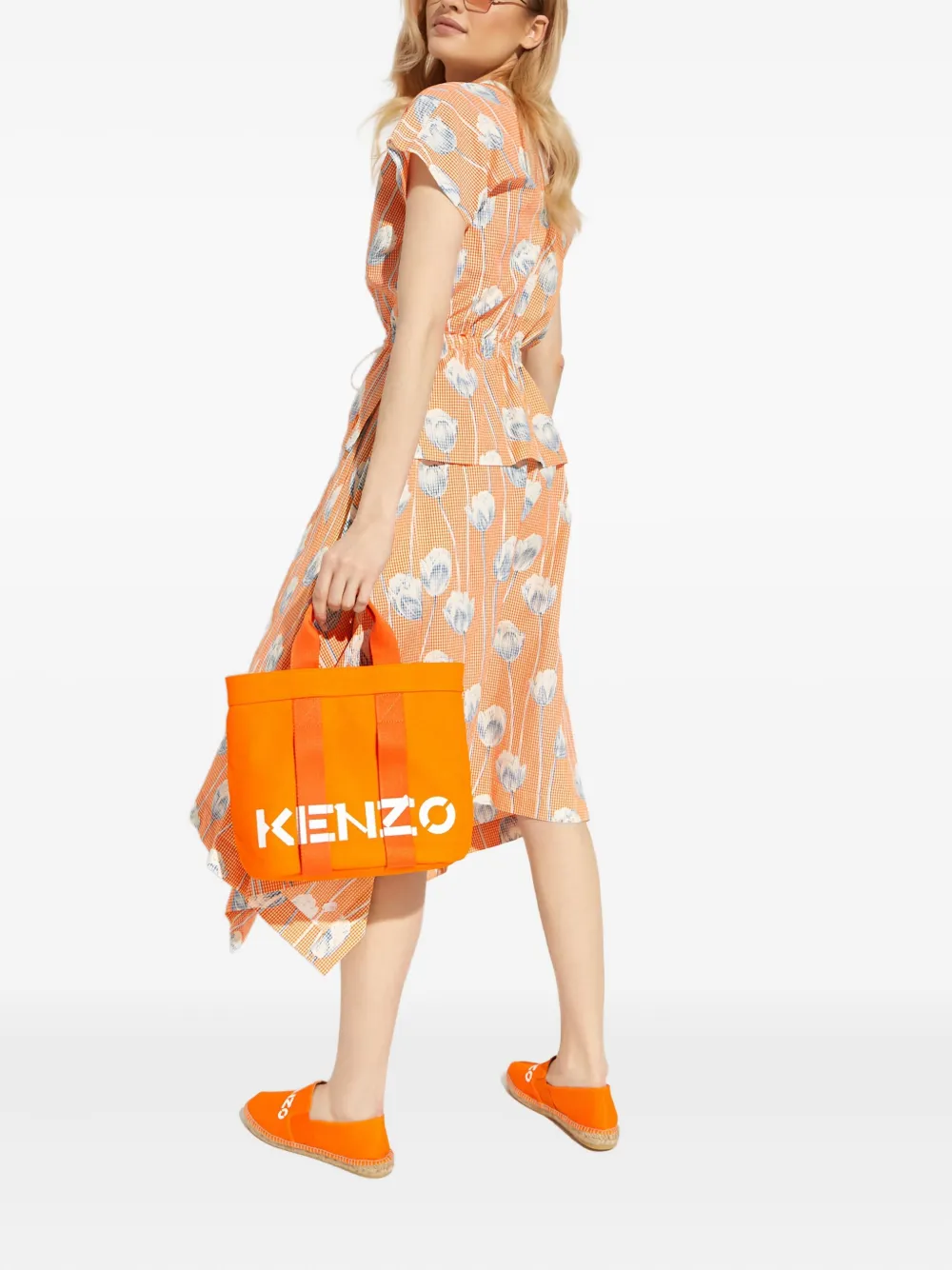 Kenzo Floral-print Midi Dress In Orange