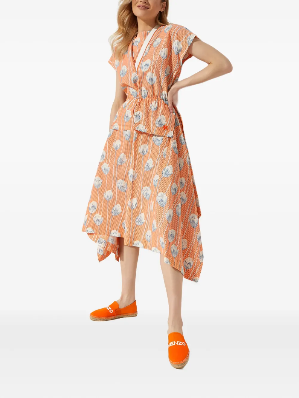 Kenzo Floral-print Midi Dress In Orange
