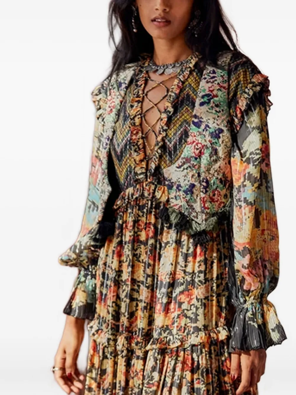 Hemant & Nandita Lief Beaded Jacquard Gilet In Brown
