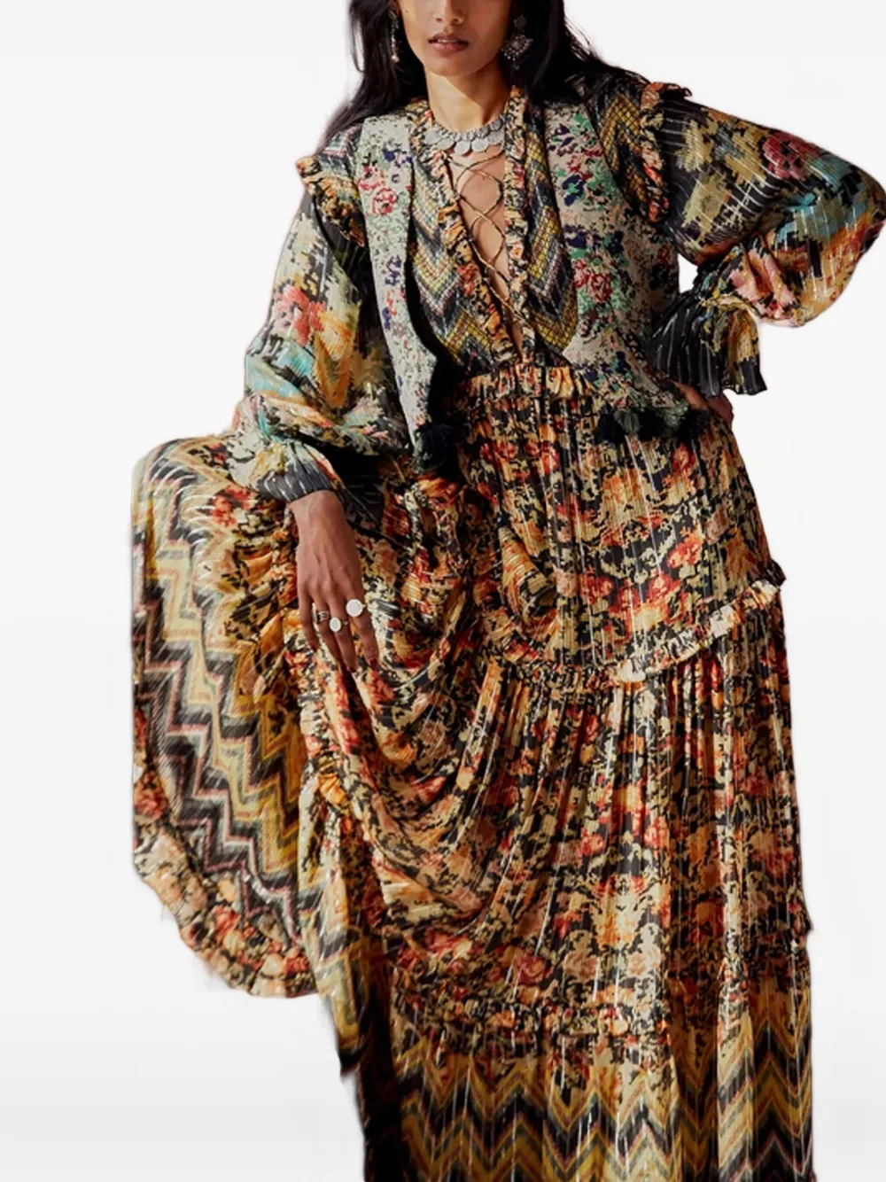 Hemant & Nandita Lief Beaded Jacquard Gilet In Brown