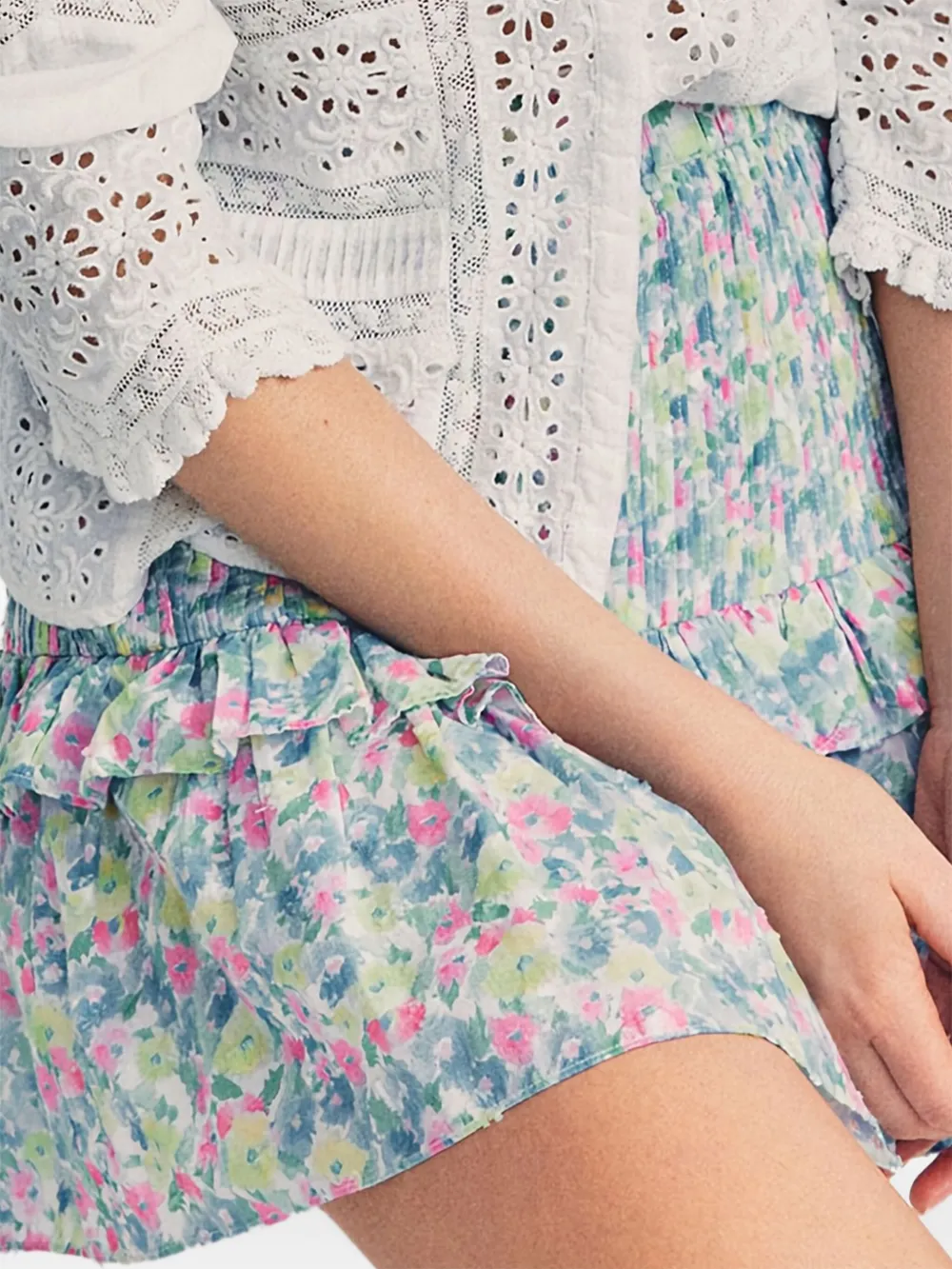 LoveShackFancy Ignacia rok met bloemenprint Blauw