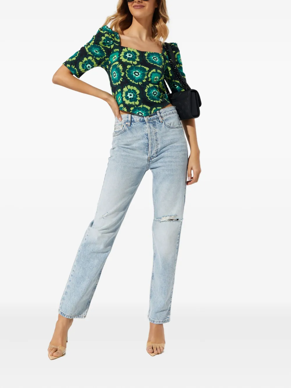 Free People floral-print open-back top - Groen