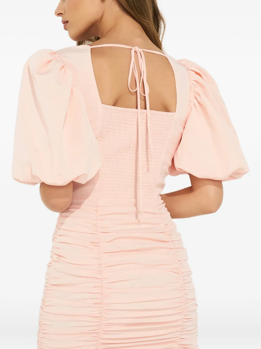 Marianna Senchina Ariel Puff-sleeve Ruched Dress In Pink