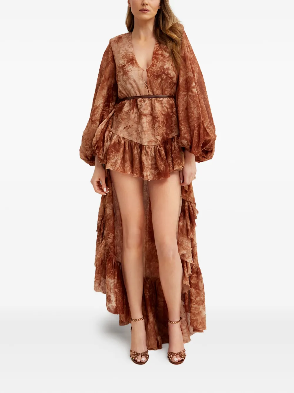 Bronx and Banco Caleta tie-dye ruffled Dress | Brown | Image 1