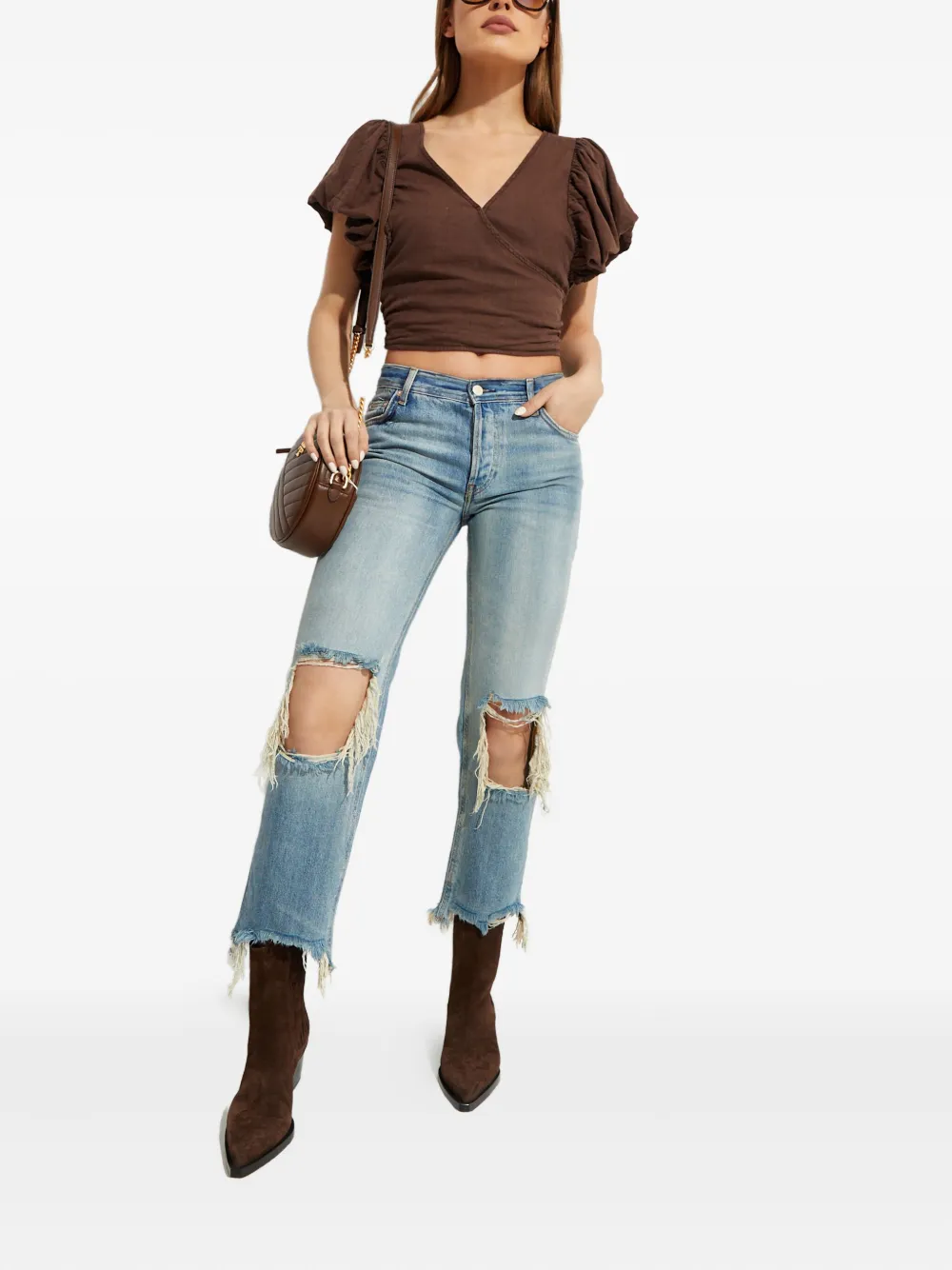 Free People puff-sleeve wrap top - Bruin