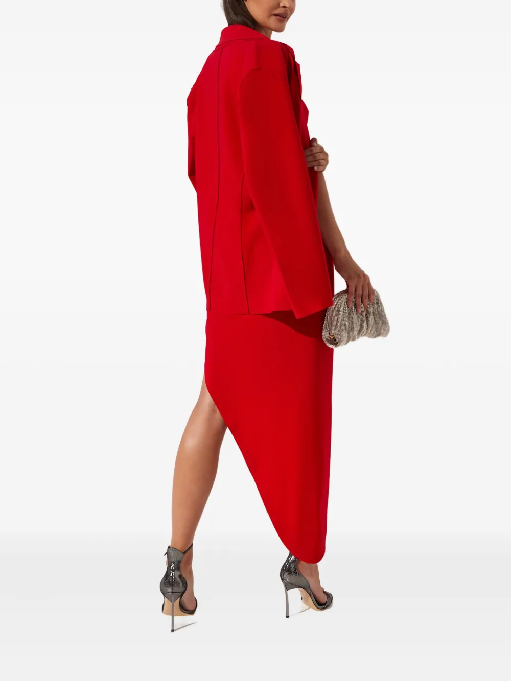 Norma Kamali Blazer met dubbele rij knopen en ceintuur Rood