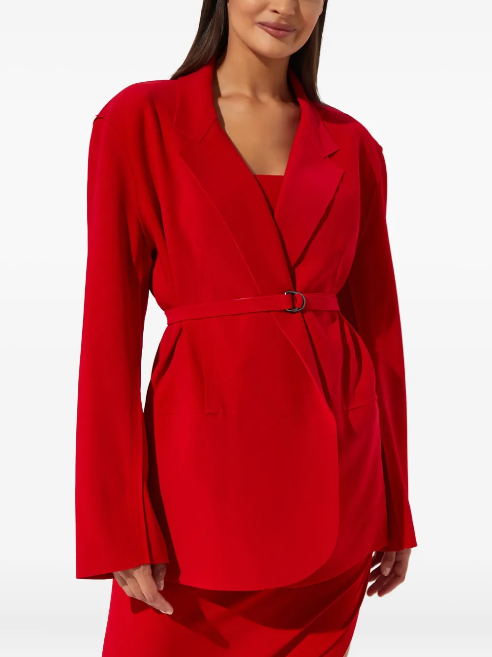 Norma Kamali Blazer met dubbele rij knopen en ceintuur Rood