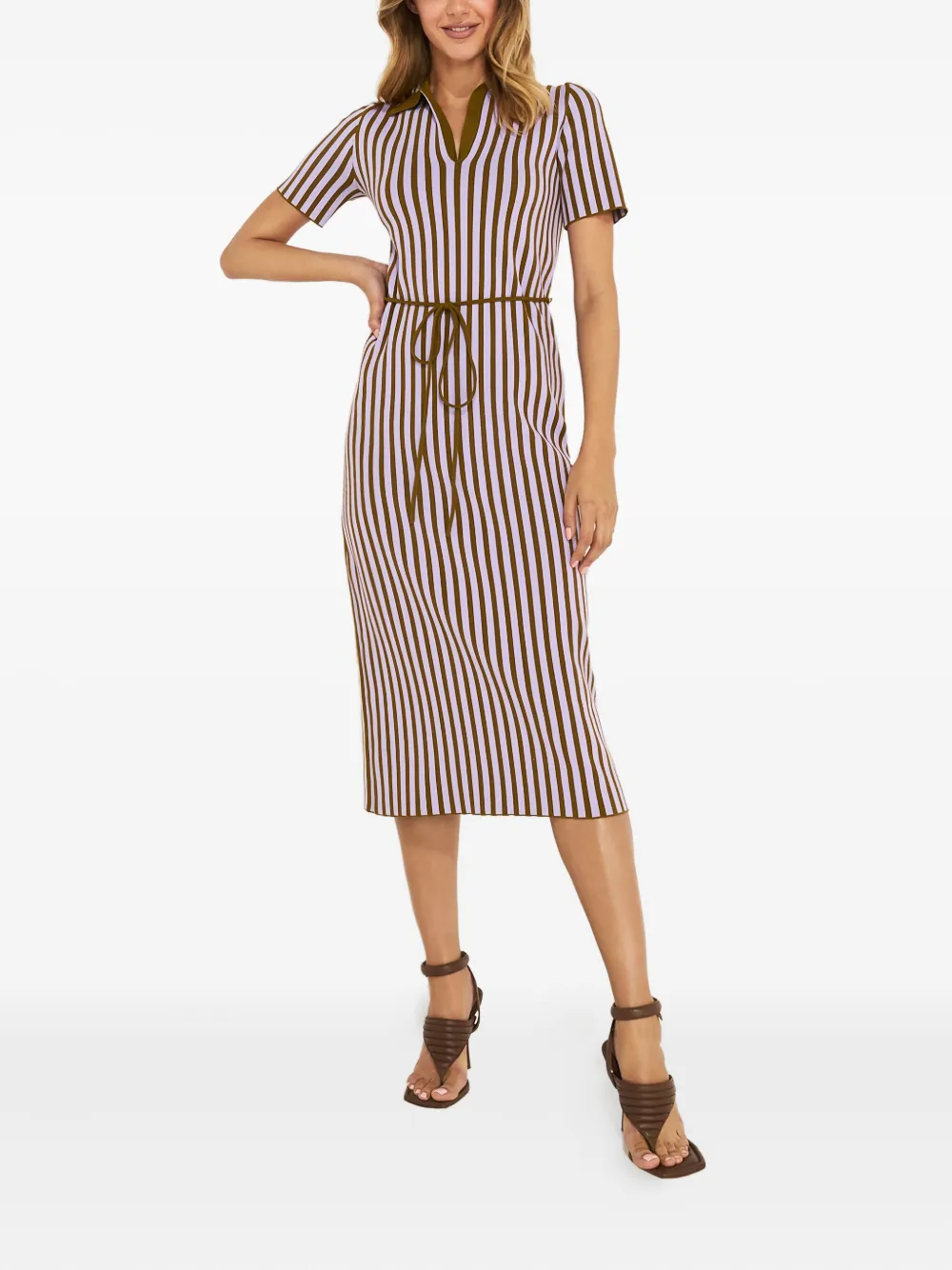 Tory Burch striped collared midi dress - Bruin