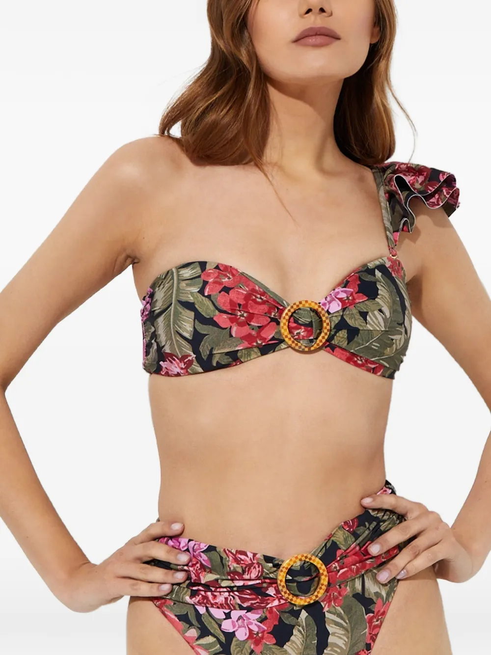 Beach Riot Top bikini Rita a fiori con ruches - Verde