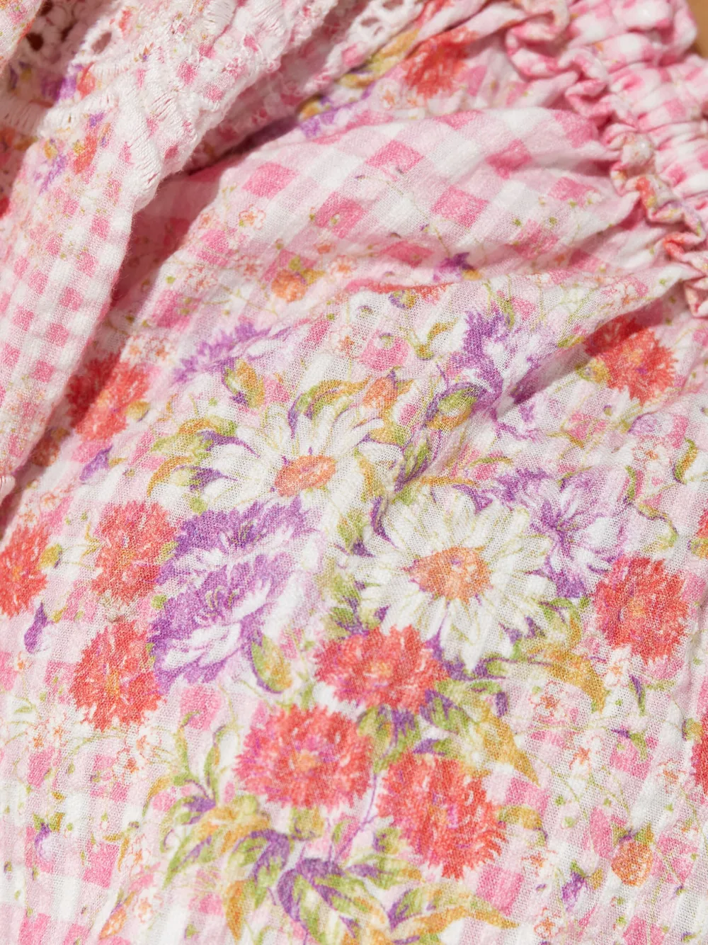 LoveShackFancy Geruite blouse verfraaid met bloemen Roze