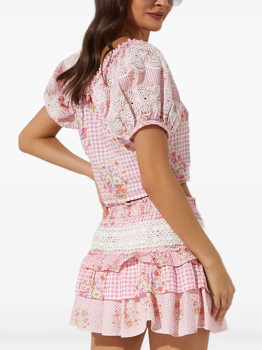 LoveShackFancy Geruite blouse verfraaid met bloemen Roze