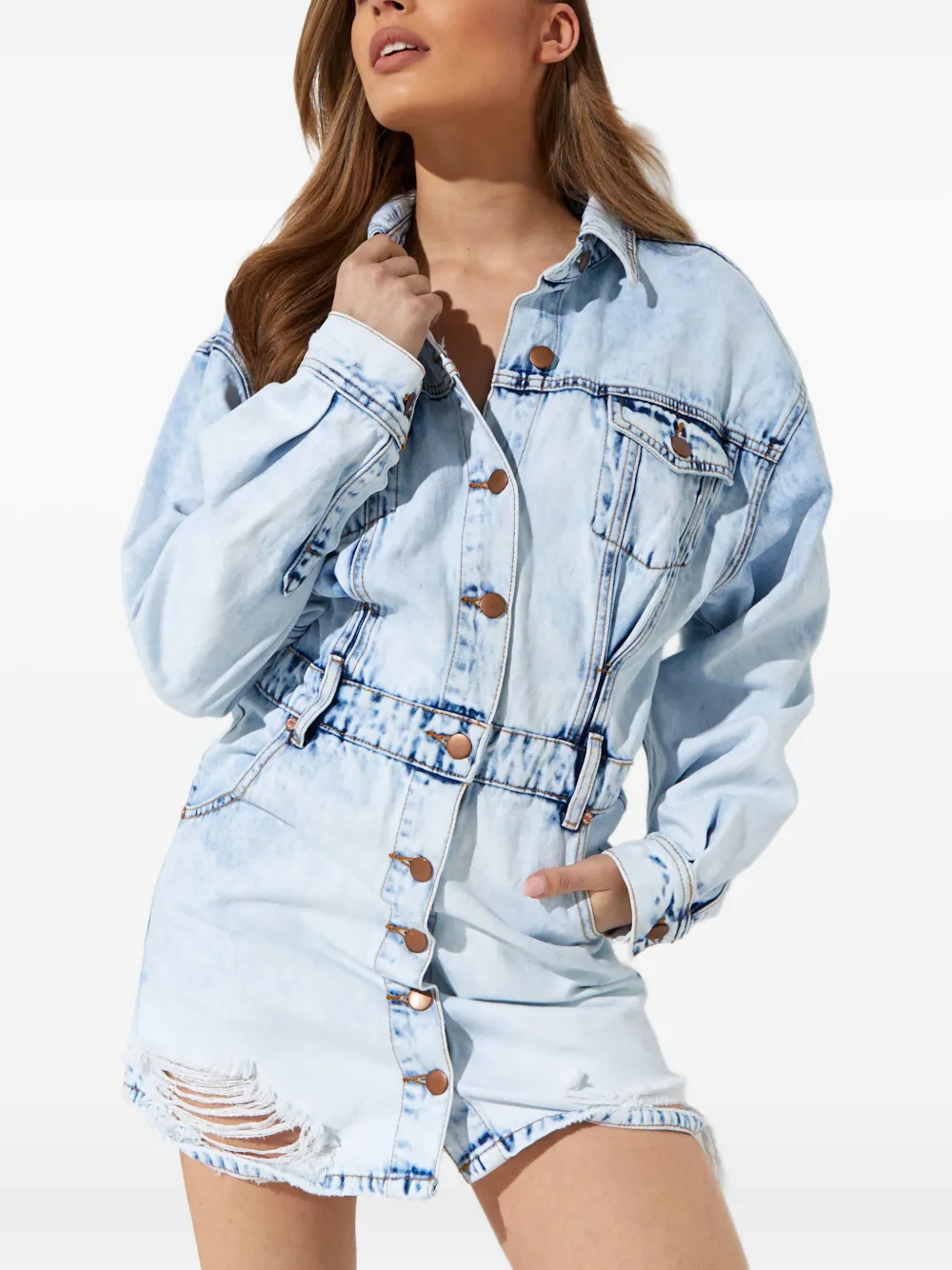 One Teaspoon Button Denim Mini Dress In Blue