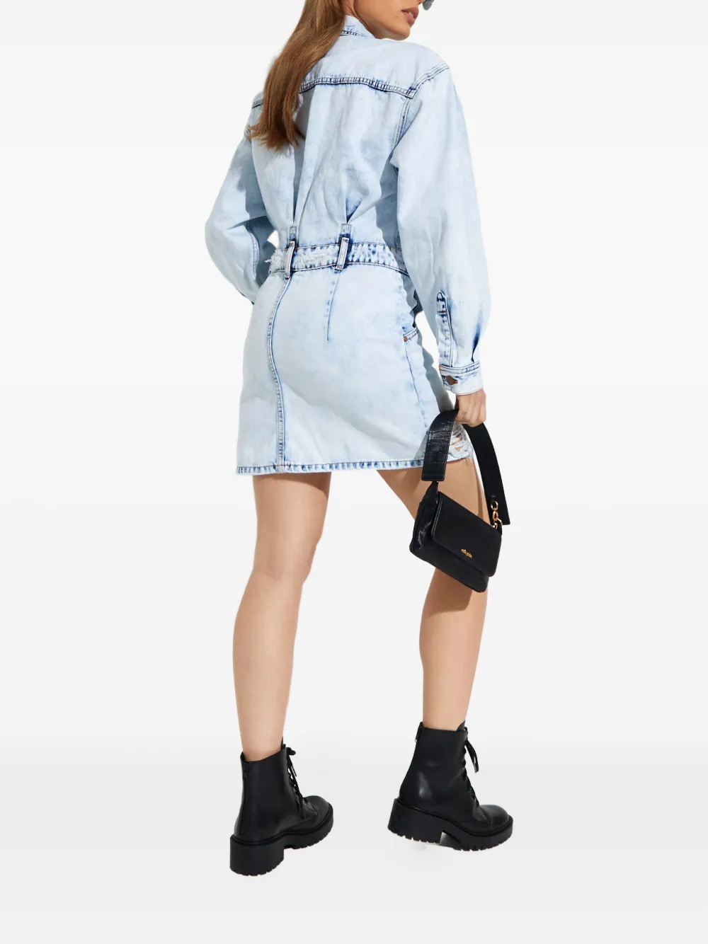 One Teaspoon Button Denim Mini Dress In Blue