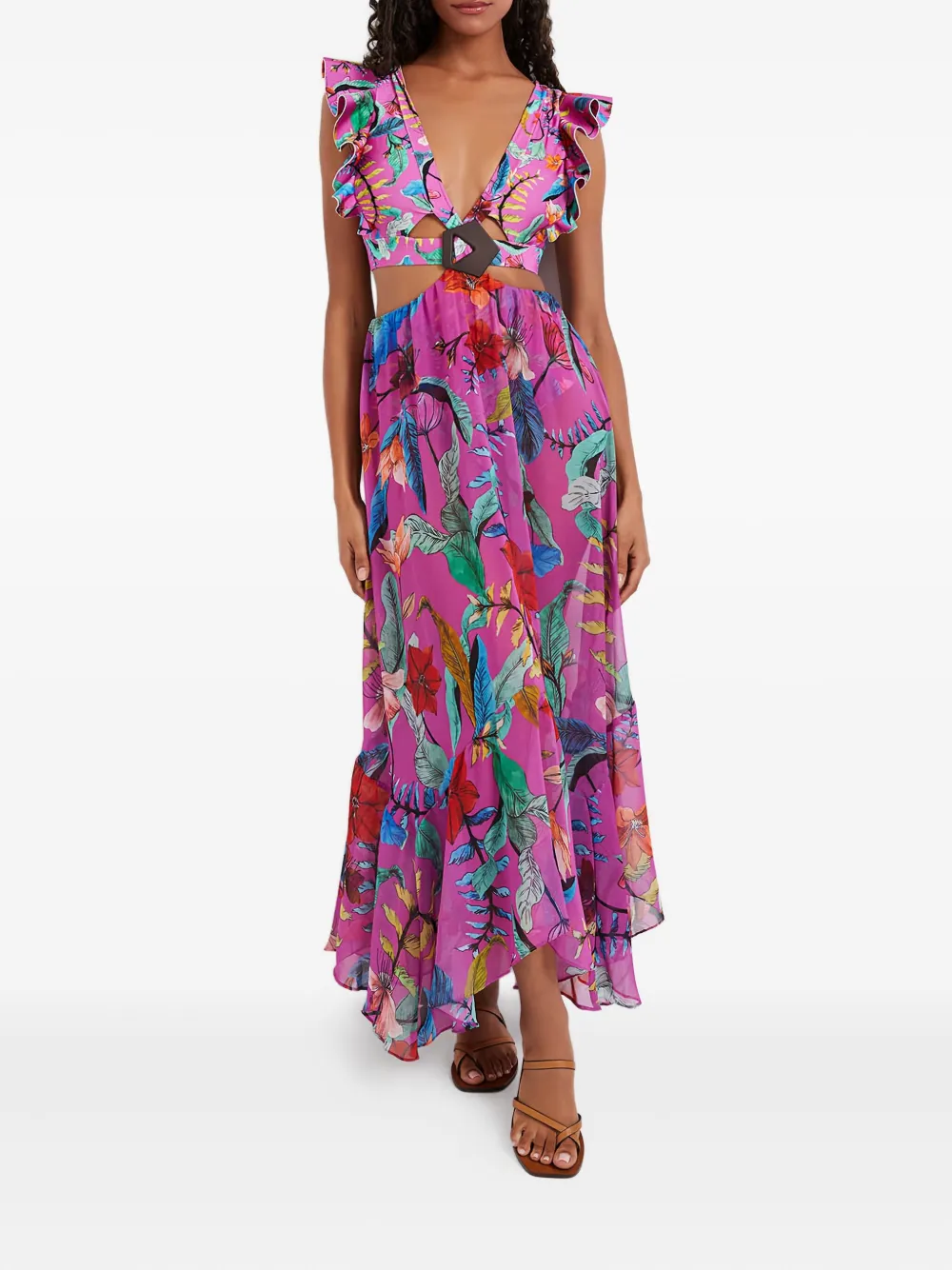 PatBO Zamia maxi-jurk met ruches en bloemen - Roze