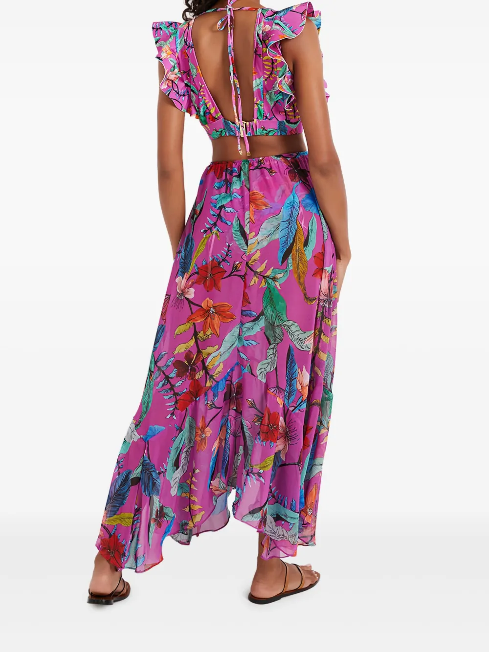 PatBO Zamia maxi-jurk met ruches en bloemen Roze