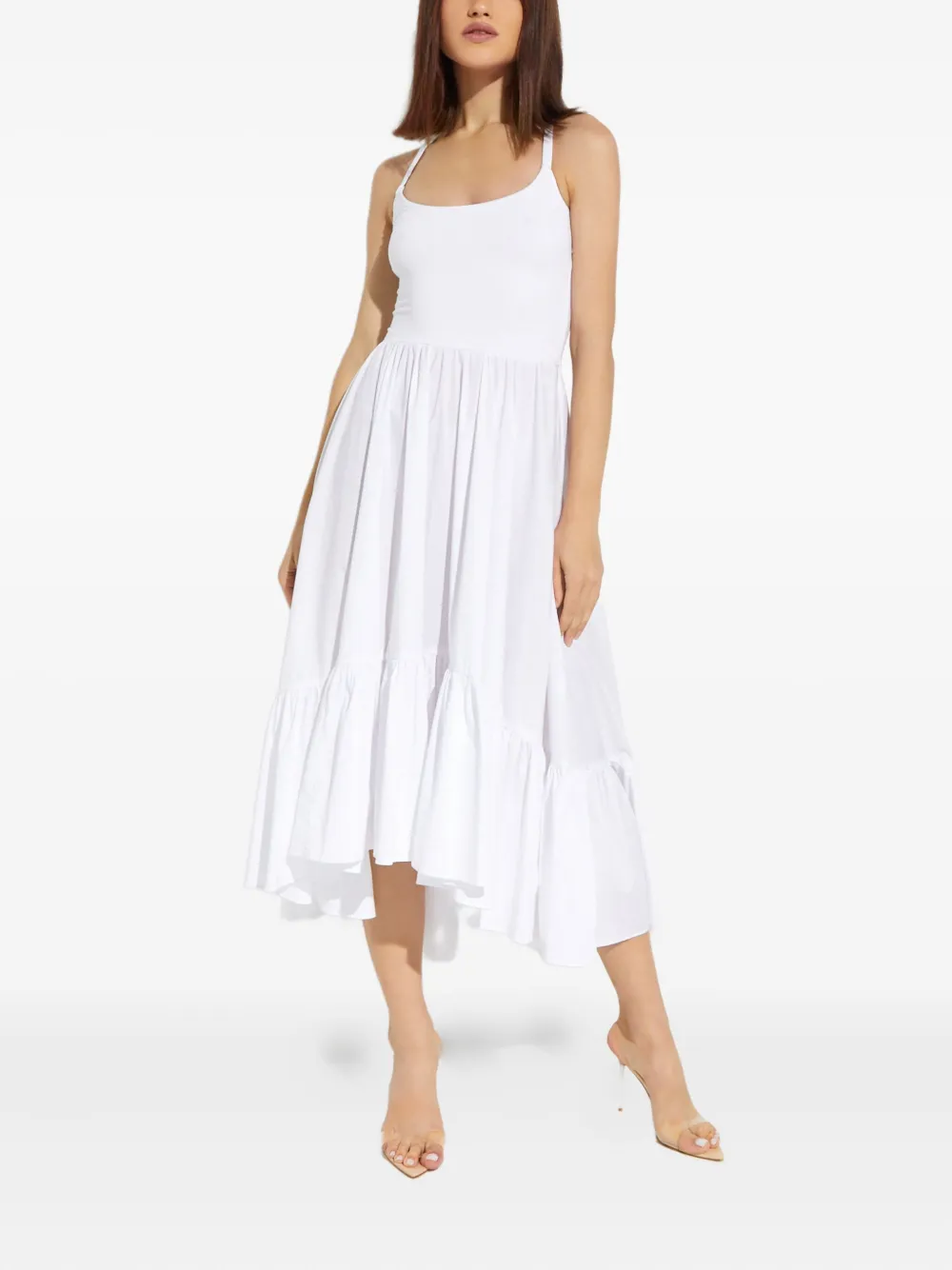 Caroline Constas Veronica Ruffled Midi Dress In White