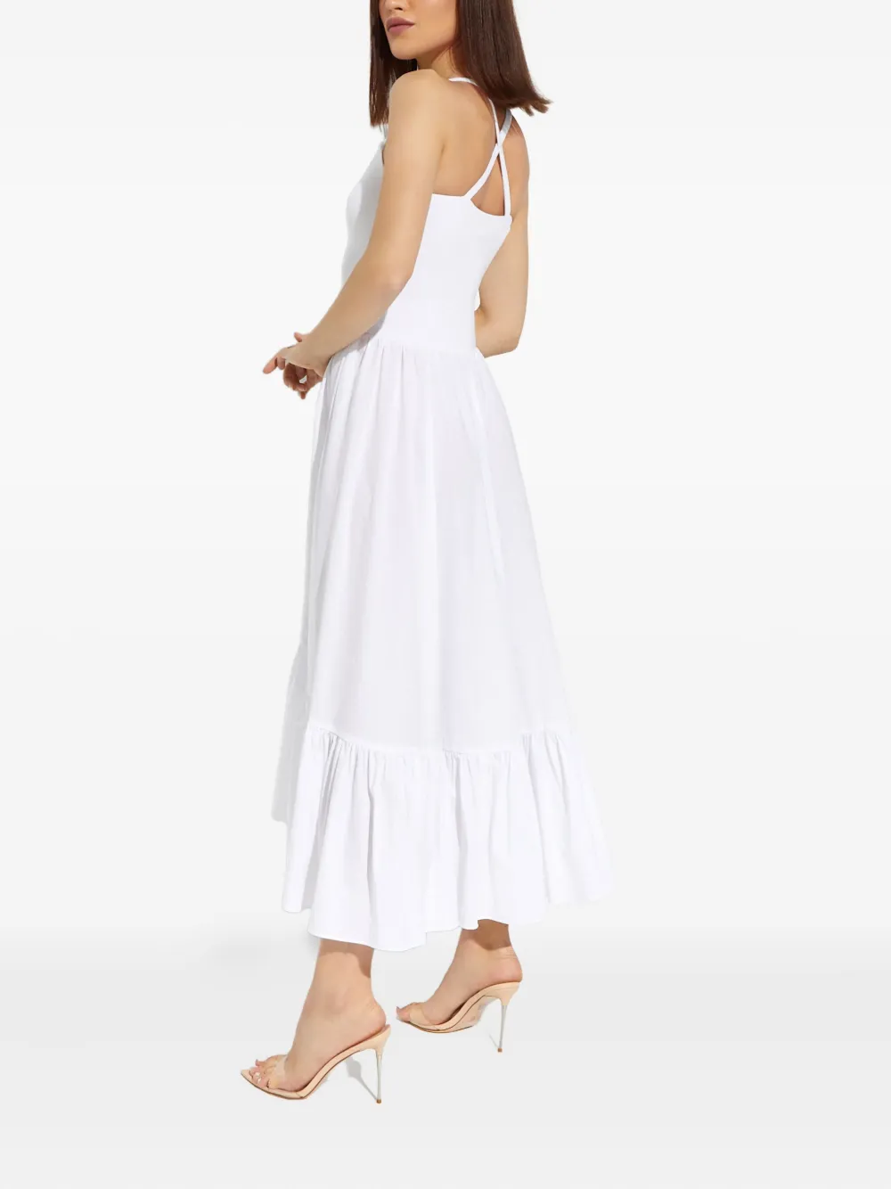 Caroline Constas Veronica Ruffled Midi Dress In White