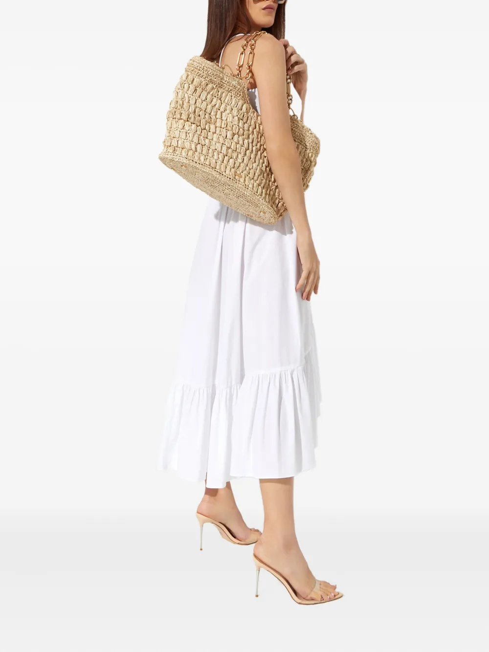 Caroline Constas Veronica Ruffled Midi Dress In White