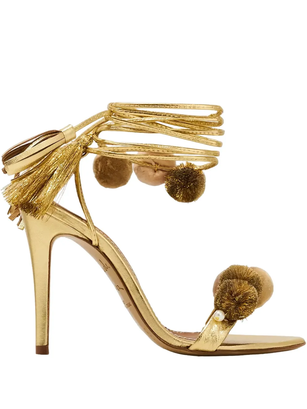 Alameda Turquesa 110mm Anna Golden pompom-detail sandals | Gold | Image 1