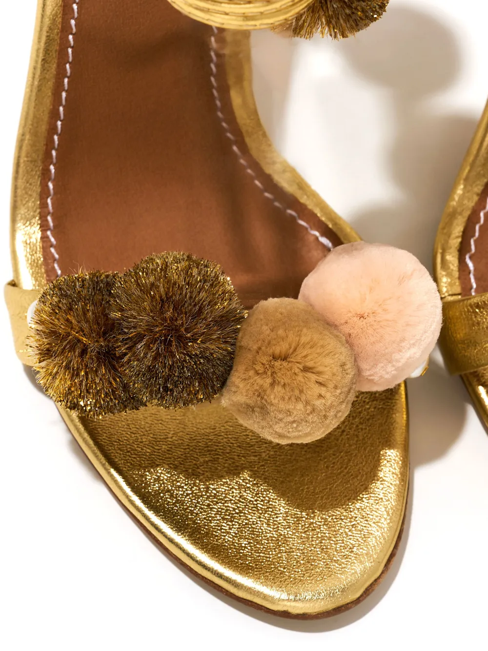  Alameda Turquesa 110mm Anna Golden Pompom-detail Sandals 