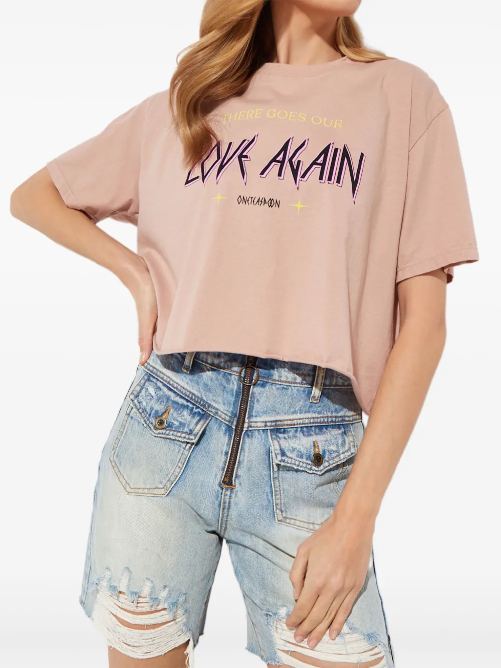 One Teaspoon raw-edge printed T-shirt | rosado | Image 1