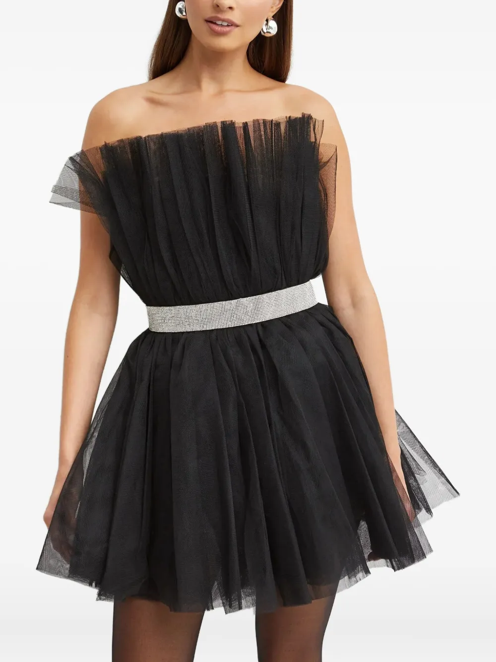 Bronx And Banco Anna Draped Crystal Mini Dress In Black