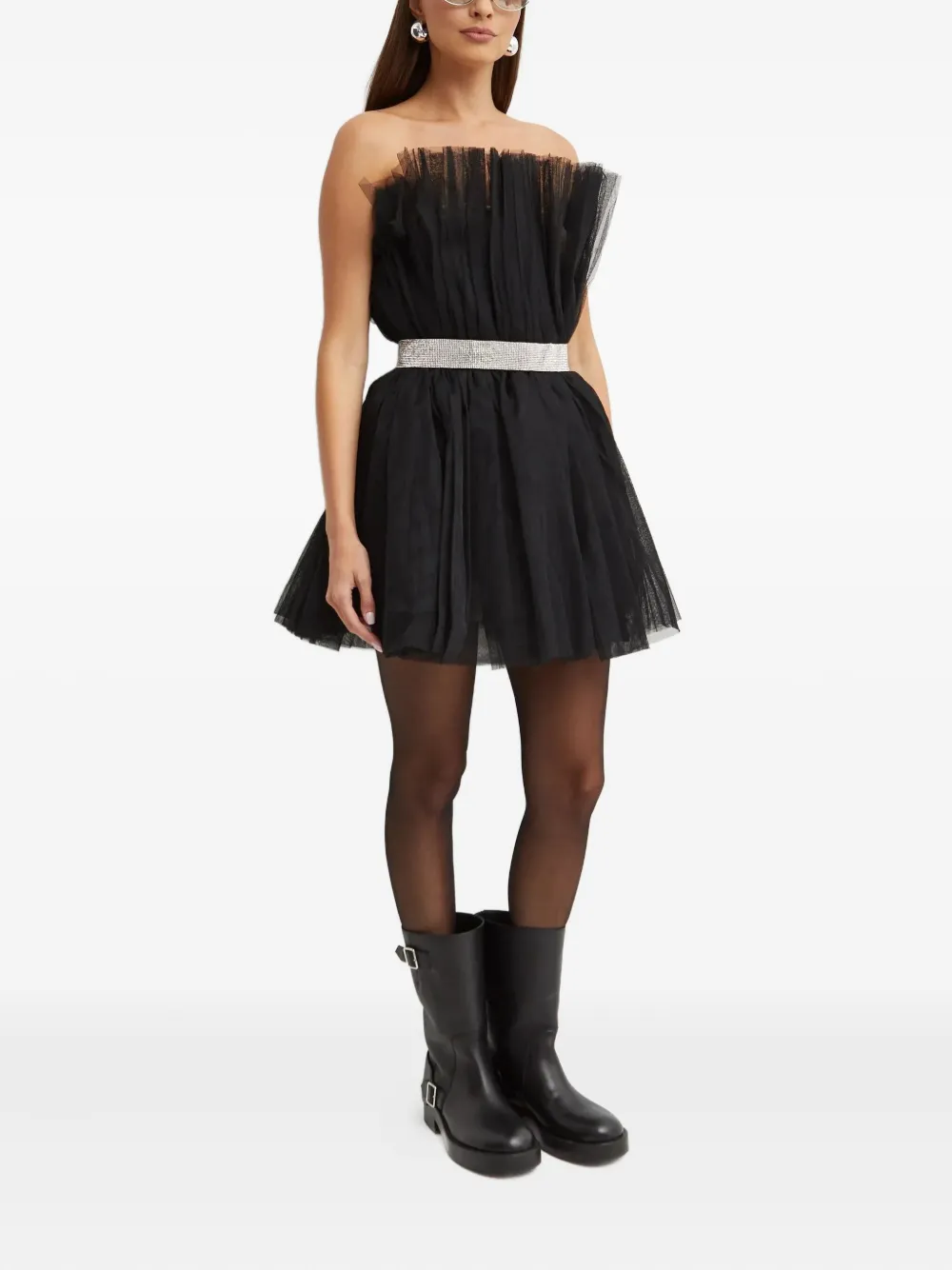 Bronx And Banco Anna Draped Crystal Mini Dress In Black