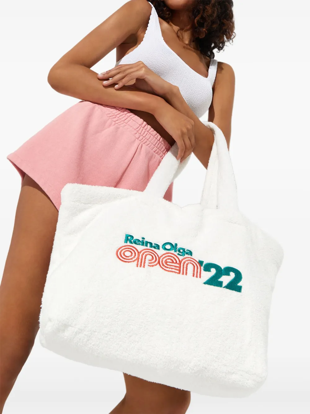 Reina Olga Strandtas met geborduurd logo Wit
