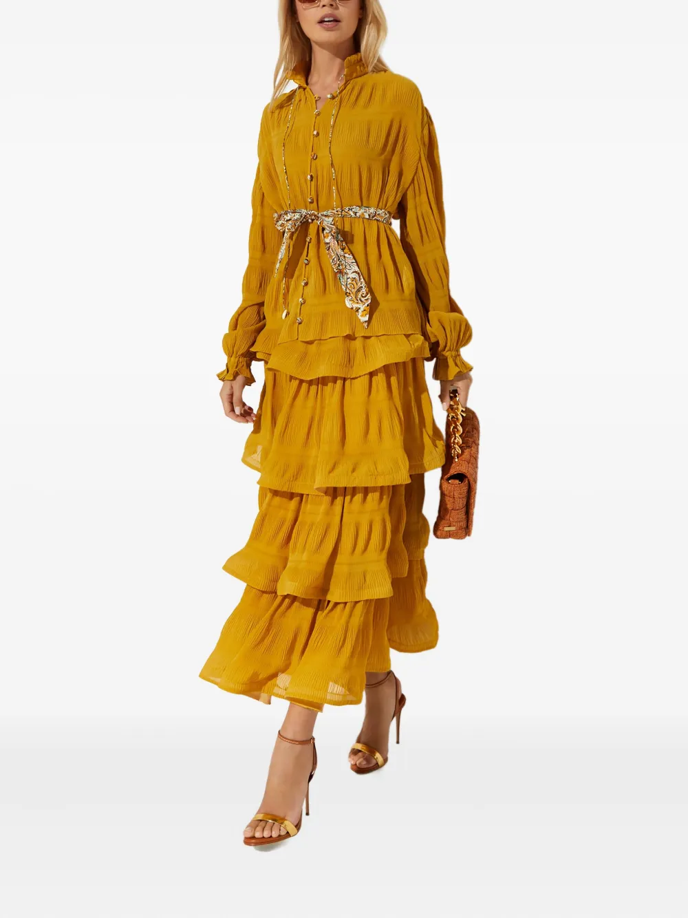 Ixiah Ruffled Tie-neck Blouse In Green